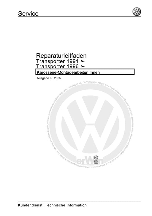 Transporter (1991 - 1996) Reparaturanleitung Karosserie-Montagearbeiten Innen