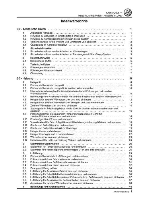 Crafter (2006 - 2016) Reparaturanleitung Heizung, Klimaanlage