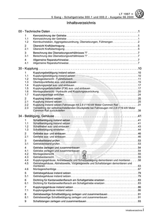 LT (1996 - 2006) Reparaturanleitung 5 Gang - Schaltgetriebe 000.1 und 000.2