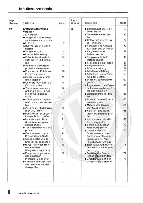 Passat (1974 - 1988) Passat-Passat Variant Reparaturanleitung 2E2-, 2EE-Vergaser-TSZ-H-Zündanlage DS,DT,PP,RL,RM