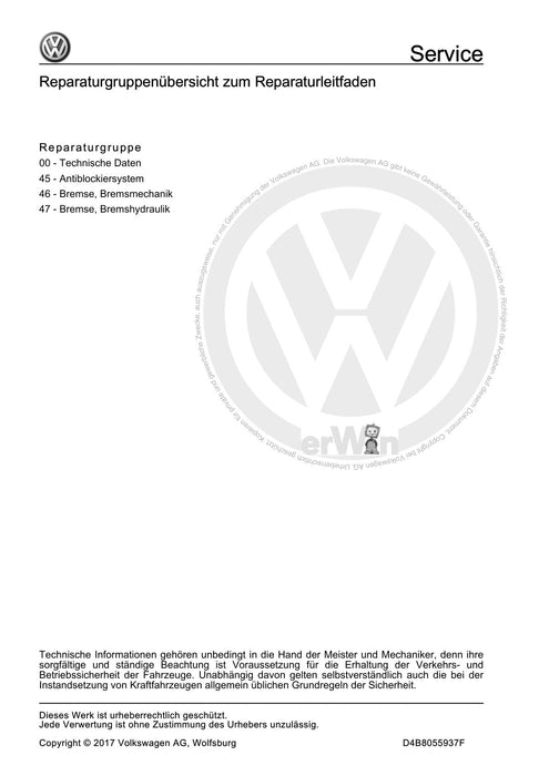 Touran (2016+) Reparaturanleitung Bremsanlage