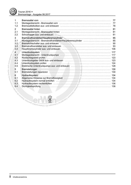 Touran (2016+) Reparaturanleitung Bremsanlage