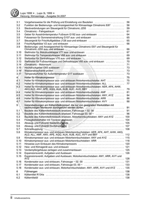 Lupo (1998 - 2006) Reparaturanleitung Heizung, Klimaanlage