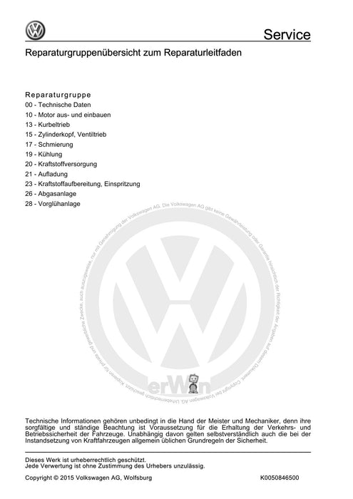 Passat (1997 - 2005) Passat-Passat Variant Reparaturanleitung 4-Zyl. Dieselmotor mit Verteilereinspritzpumpe