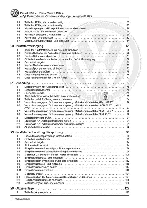 Passat (1997 - 2005) Passat-Passat Variant Reparaturanleitung 4-Zyl. Dieselmotor mit Verteilereinspritzpumpe