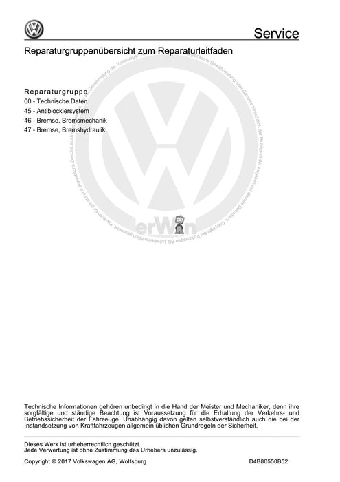 Passat (2011+) Passat-Passat Variant Reparaturanleitung Bremsanlage (Hybrid)