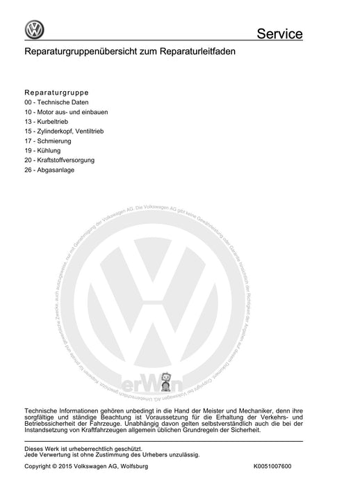 Golf IV (1998 - 2006) Golf-Golf Variant-Bora-Bora Variant Reparaturanleitung 4-Zyl. Einspritzmotor (2,0 l-Motor), Mechanik