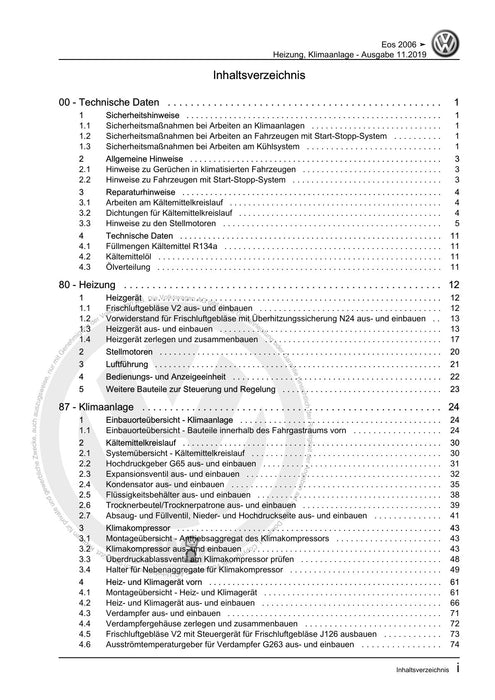 EOS (2006+) Reparaturanleitung Heizung, Klimaanlage