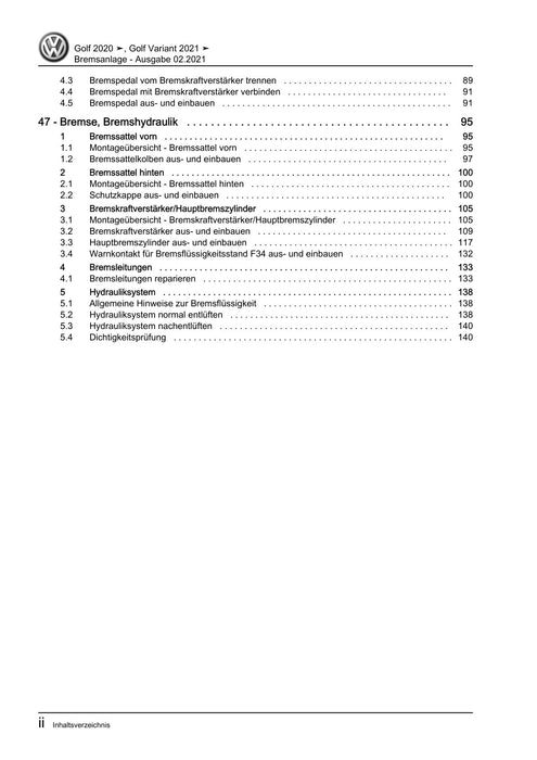 Golf VIII (2020+)+Golf-Variant-Sportsvan Reparaturanleitung Bremsanlage