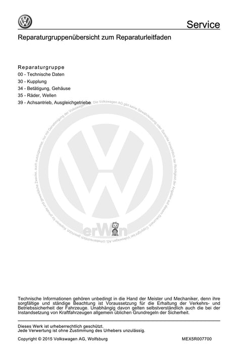 Golf V (2004 - 2007) Golf-Golf Variant-Golf Plus-Jetta Reparaturanleitung 6 Gang-Schaltgetriebe 0AG