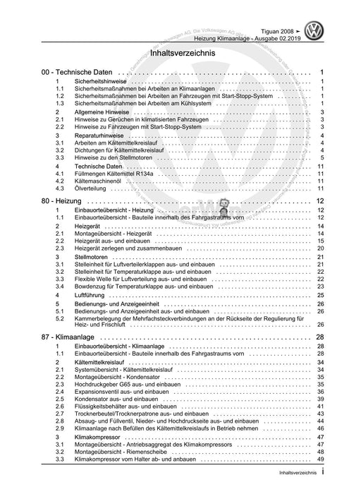 Tiguan (2008+) Reparaturanleitung Heizung Klimaanlage