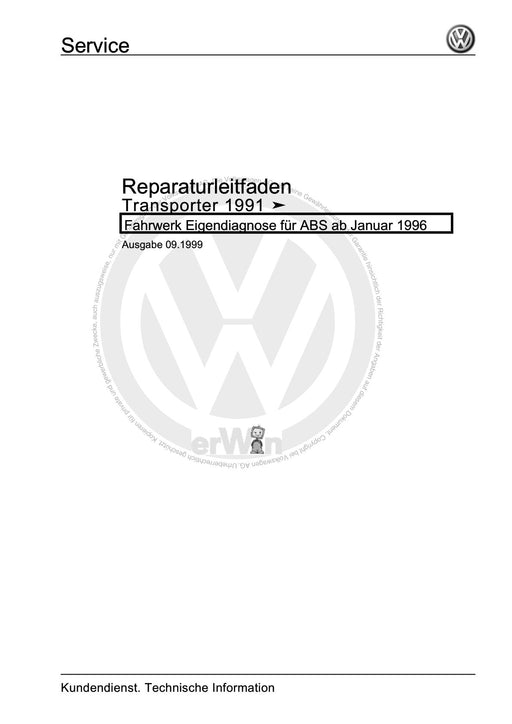 Transporter (1991 - 1996) Reparaturanleitung Fahrwerk Eigendiagnose für ABS ab Januar 1996