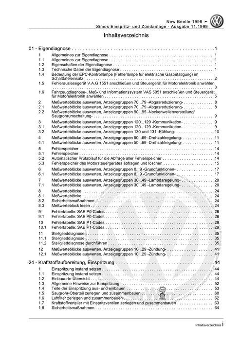 Beetle (1998 - 2010) New Beetle-Cabrio Reparaturanleitung Simos Einspritz- und Zündanlage