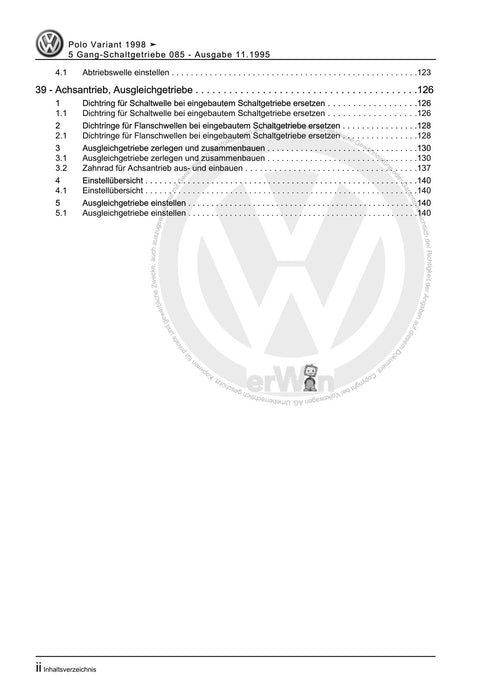 Caddy (1996 - 2003) Caddy Kasten-Kombi Reparaturanleitung 5 Gang-Schaltgetriebe 085