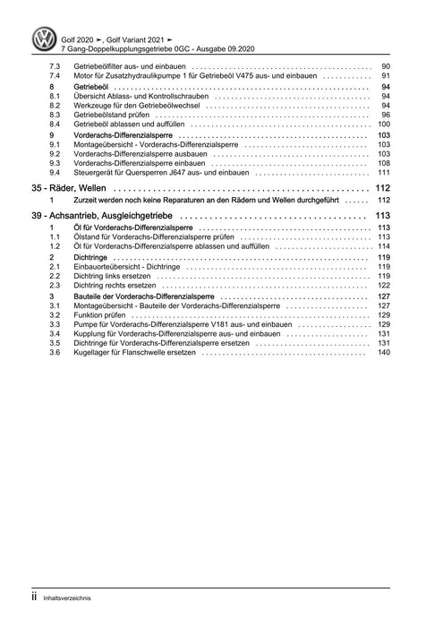 Golf VIII (2020+)+Golf-Variant-Sportsvan Reparaturanleitung 7 Gang-Doppelkupplungsgetriebe 0GC