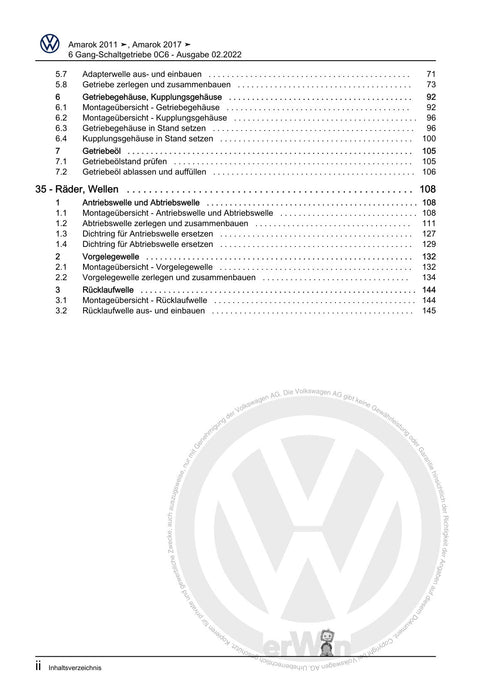 Amarok (2011+) Reparaturanleitung 6 Gang-Schaltgetriebe 0C6