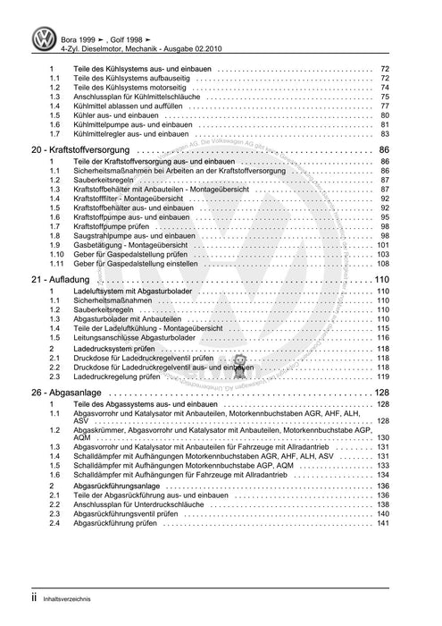 Bora (1999 - 2006) Bora-Bora Variant Reparaturanleitung 4-Zyl. Dieselmotor, Mechanik
