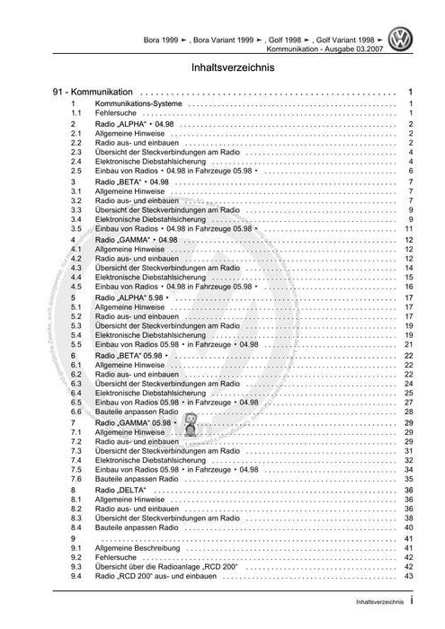 Bora (1999 - 2006) Bora-Bora Variant Reparaturanleitung Kommunikation