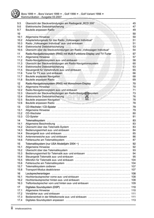 Bora (1999 - 2006) Bora-Bora Variant Reparaturanleitung Kommunikation