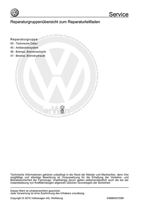 Scirocco (2008 - 2015) Reparaturanleitung Bremsanlage