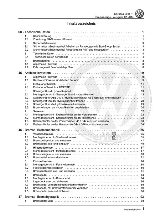 Scirocco (2008 - 2015) Reparaturanleitung Bremsanlage