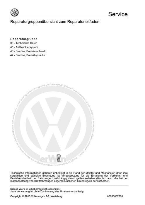 Sharan (1995 - 2010) Reparaturanleitung Bremsanlagen