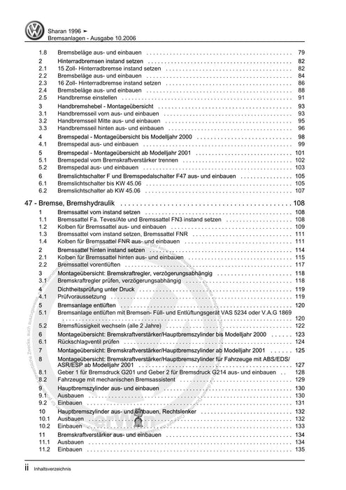 Sharan (1995 - 2010) Reparaturanleitung Bremsanlagen