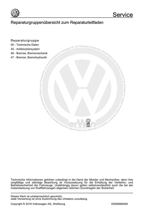 Transporter (2003 - 2007) Reparaturanleitung Bremsanlagen