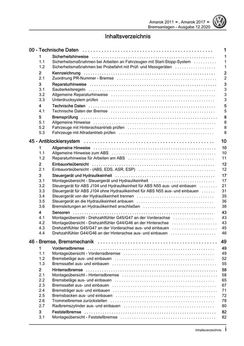 Amarok (2011+) Reparaturanleitung Bremsanlagen