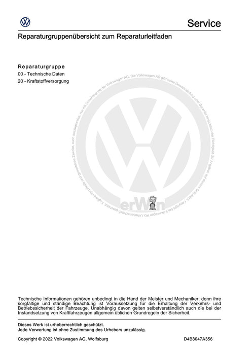 Passat (2019+) Reparaturanleitung Kraftstoffversorgung - Dieselmotoren