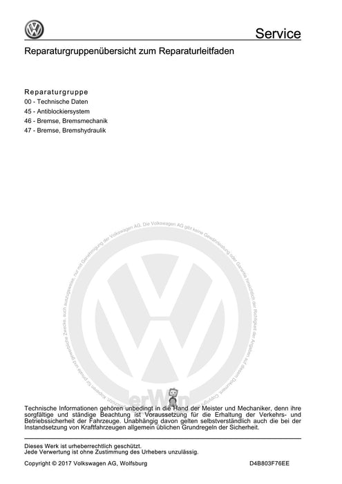 Golf VII (2013+2020)+Golf-Variant-Sportsvan Reparaturanleitung Bremsanlage