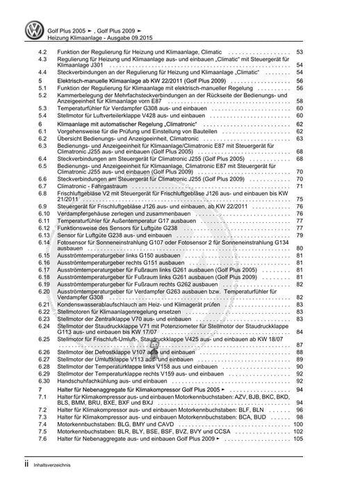 Golf V (2004 - 2007) Golf-Golf Variant-Golf Plus-Jetta Reparaturanleitung Heizung Klimaanlage