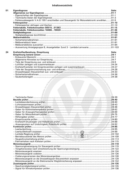 Passat (1997 - 2005) Passat-Passat Variant Reparaturanleitung Motronic Einspritz-und Zündanlage (1,8 l Motor) ADR,AEB