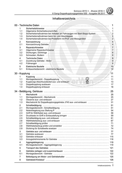 Sharan (2011+) Reparaturanleitung 6 Gang-Doppelkupplungsgetriebe 02E