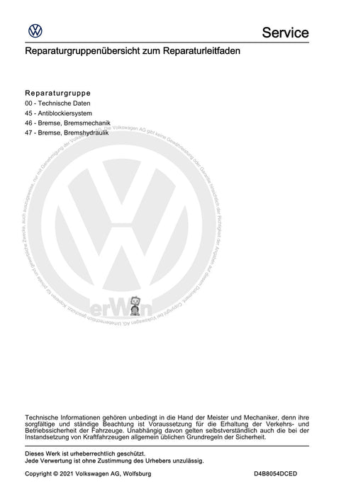 Caddy (2016 - 2020 ) Reparaturanleitung Bremsanlage