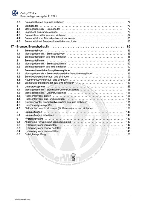 Caddy (2016 - 2020 ) Reparaturanleitung Bremsanlage