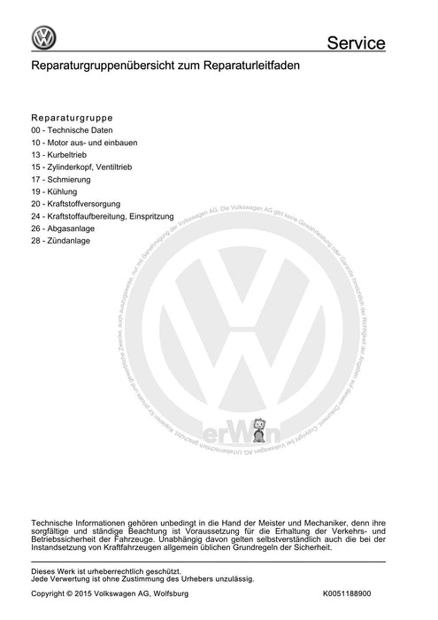 Golf IV (1998 - 2006) Golf-Golf Variant-Bora-Bora Variant Reparaturanleitung 4-Zyl. Einspritzmotor