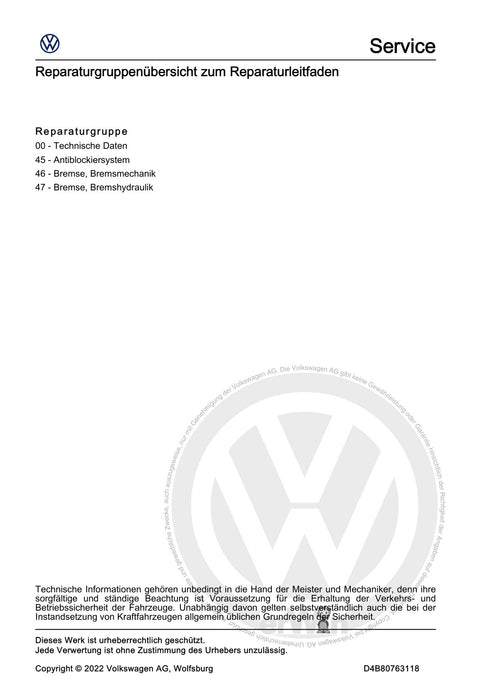 Crafter (2017+) Reparaturanleitung Bremsanlagen