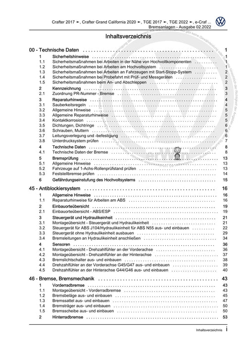 Crafter (2017+) Reparaturanleitung Bremsanlagen