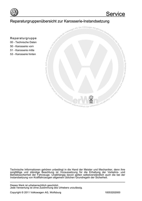 Phaeton (2001 - 2008) Reparaturanleitung Karosserie-Instandsetzung