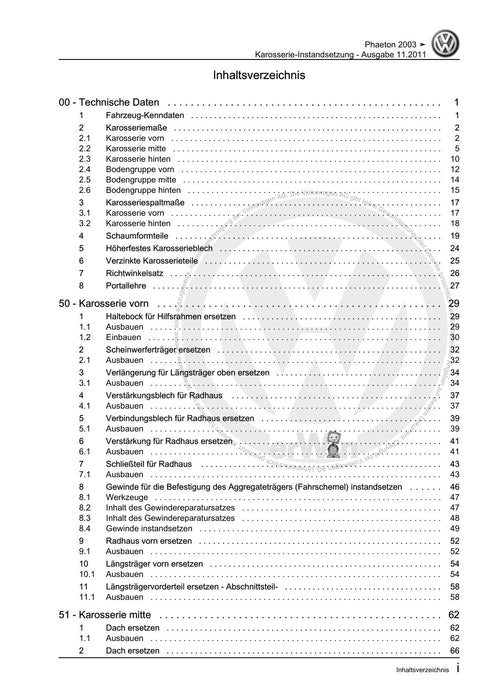 Phaeton (2001 - 2008) Reparaturanleitung Karosserie-Instandsetzung