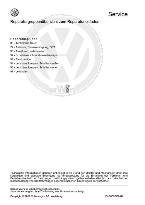 XL1 (2012+) Reparaturanleitung Elektrische Anlage