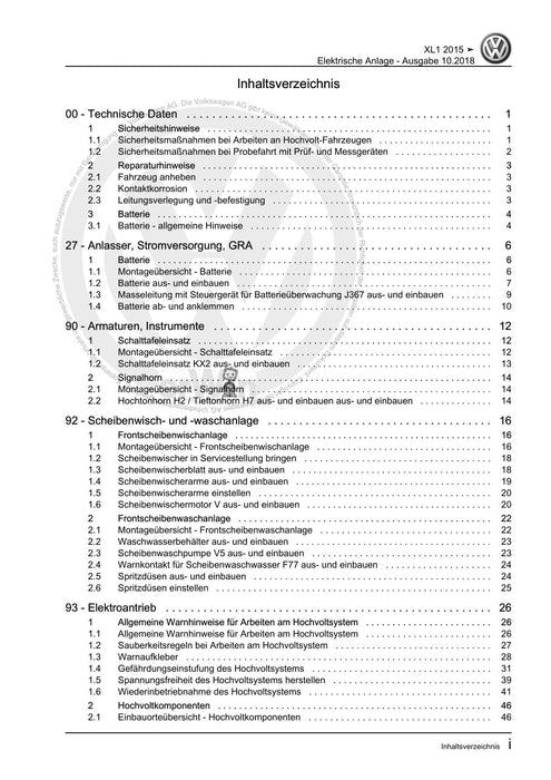 XL1 (2012+) Reparaturanleitung Elektrische Anlage