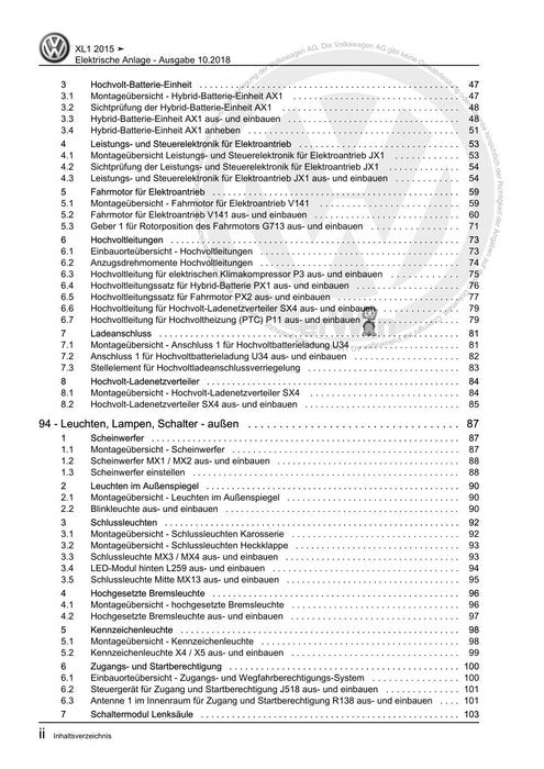 XL1 (2012+) Reparaturanleitung Elektrische Anlage