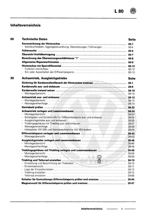 L 80 (1995 - 2001) Reparaturanleitung Hinterachse mit Sperrdifferenzial