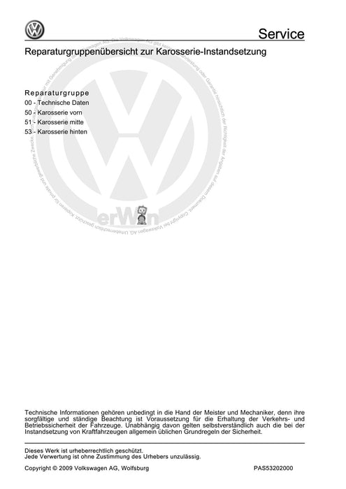 Passat (1997 - 2005) Passat-Passat Variant Reparaturanleitung Karosserie-Instandsetzung