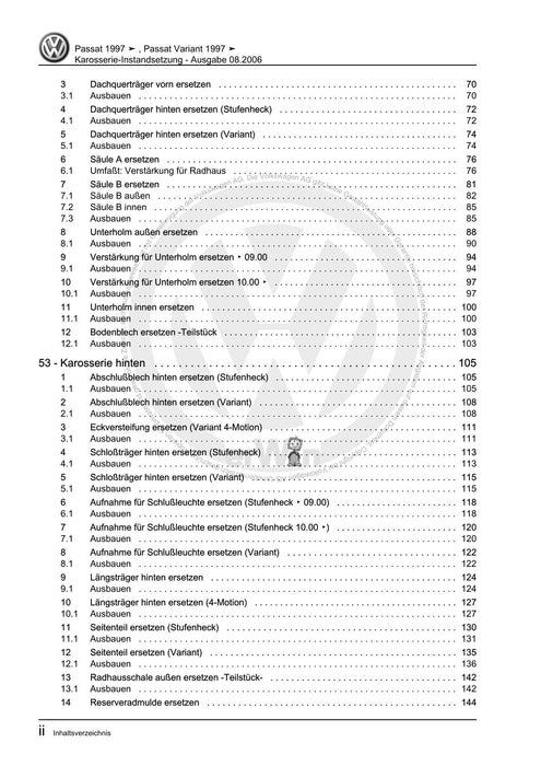 Passat (1997 - 2005) Passat-Passat Variant Reparaturanleitung Karosserie-Instandsetzung