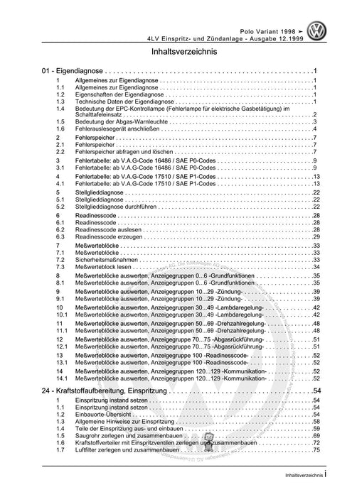 Caddy (1996 - 2003) Caddy Kasten-Kombi Reparaturanleitung 4LV Einspritz- und Zündanlage