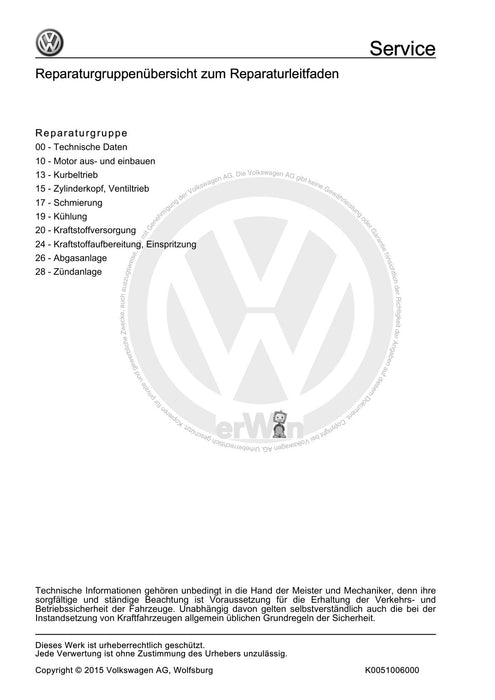 Golf IV (1998 - 2006) Golf-Golf Variant-Bora-Bora Variant Reparaturanleitung 4-Zyl. Einspritzmotor (1,4- und 1,6 l-Motor)