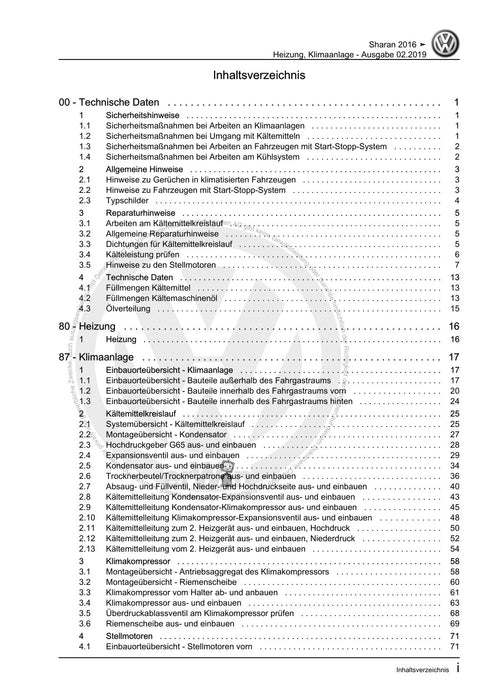 Sharan (2011+) Reparaturanleitung Heizung, Klimaanlage